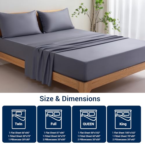 Queen Size 4-Piece Bamboo Viscose Bed Sheet Set - Dark Grey, Cooling & Soft