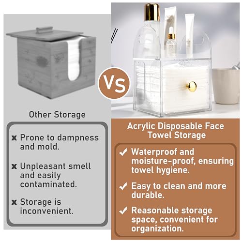 Dual-Purpose Acrylic Face Towel Storage Box with Drawer - Compatible with XL Towels & Makeup Organizer