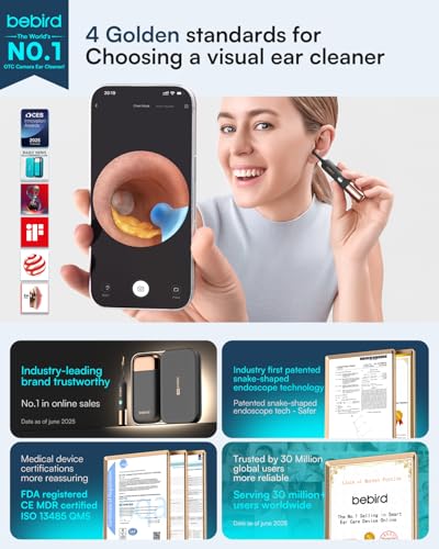 Ear Wax Removal Kit with 2K HD Camera & Visual Tweezers - Starlight Black