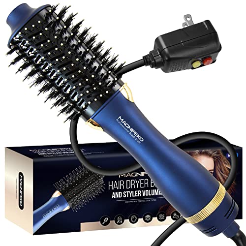Blue Round Hair Dryer Brush - 1200W Hot Air Volumizer for Women Styling