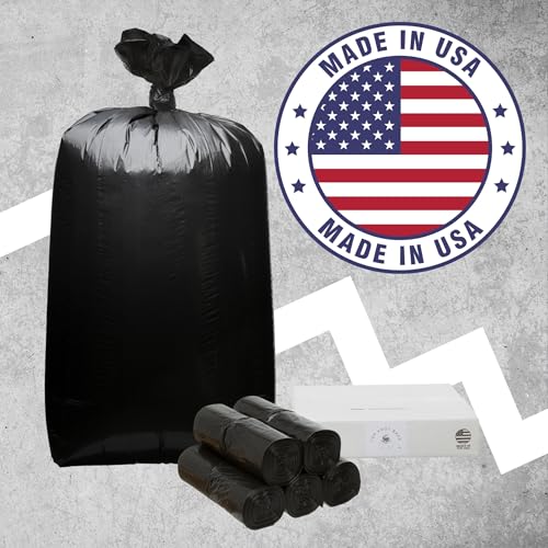 55-60 Gallon Heavy-Duty Black Garbage Bags - 38x58 Inch, 1.2 Mil, Made in USA, Bulk 100 Count