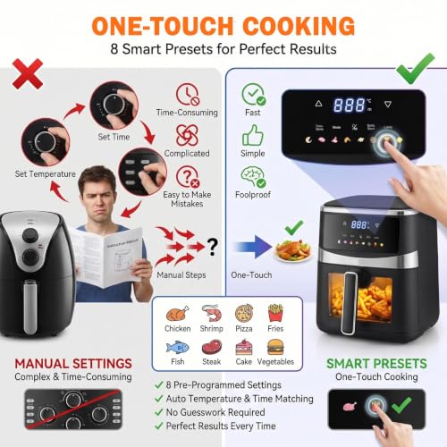 Larora 6 QT Family Size Air Fryer with Visible Window, 8 Presets & Touchscreen