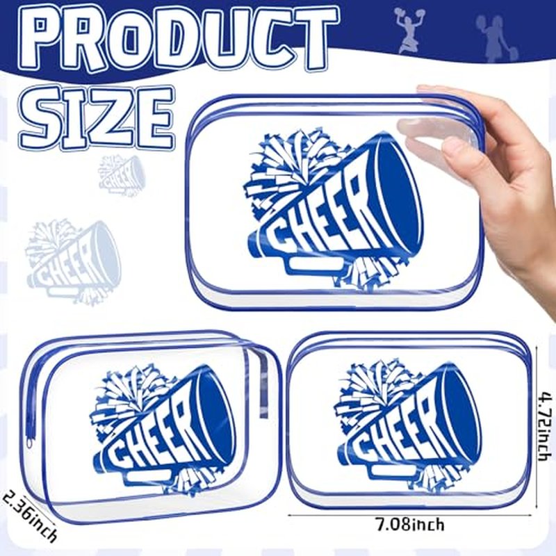 Kacctyen 12 Pcs Cheer Makeup Bag Cheer Gifts Bulk for Team 7 x 4.7 x 2.4'' Cosmetic Bag Cheerleader PVC Makeup Case Clear Toiletry Zipper Pouch for Cheerleading Teammates Party Supplies(Dark Blue)