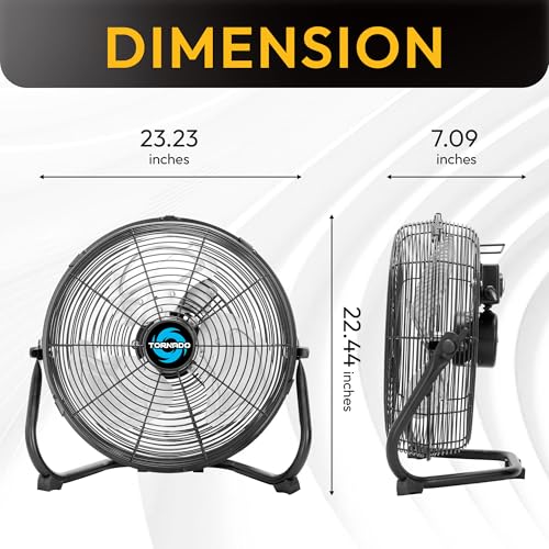 Tornado 20 Inch High Velocity Metal Floor Fan - New 3-Speed Industrial Cooling