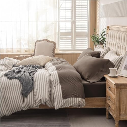 PURE ERA King Jersey Knit Sheet Set Solid Brown - Soft Cotton Bedding