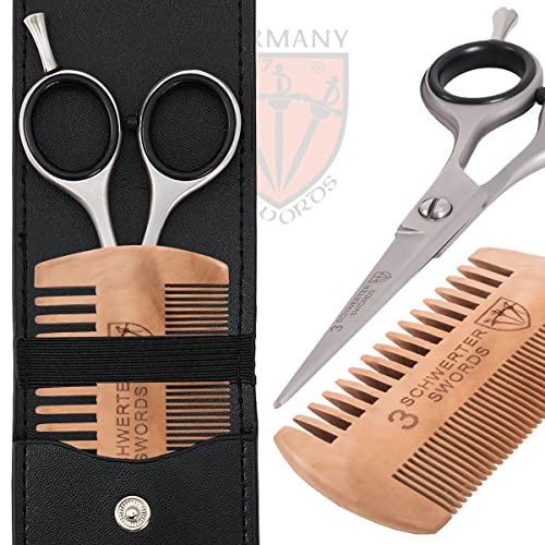 Drei Schwerter 3 Swords Germany Beard, Mustache Scissors With Comb – Stainless Steel, Black Case