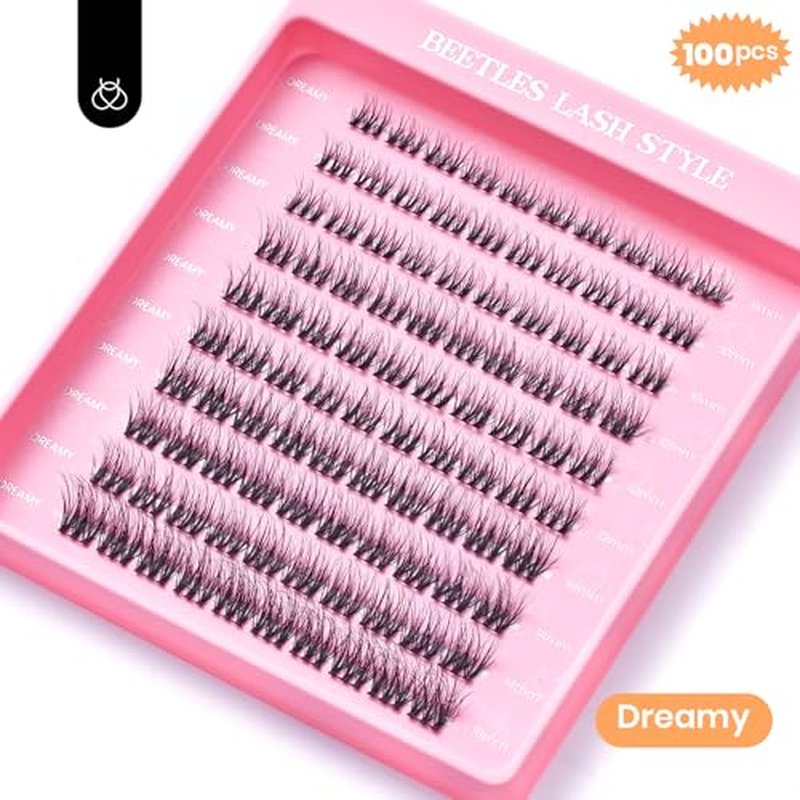 Beetles Lash Clusters with Tweezer 9-16mm Cluster Eyelash Extensions 3D Natural False Eyelashes Wispy Eyelash Clusters 100pcs Individual Lashes DIY Cluster Lashes Dreamy (CND001, 9-16mm)