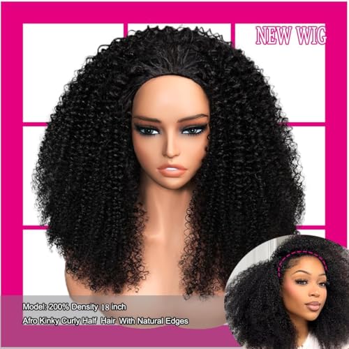 Curly Half Wig Human Hair 18 Inch Glueless Kinky Curly Style - Wear & Go