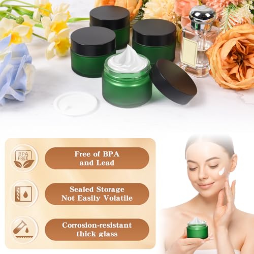 Green Frosted 2 oz Glass Cosmetic Jars with Airtight Lids - 48 Pack