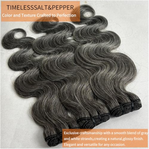 SIYUSI Gray Human Hair Bundles 16 Inch Wavy Curly Salt & Pepper Natural Color