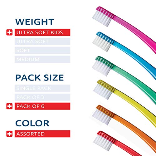 TELLO Ultra Soft Swiss Toothbrush Pack of 6 Small Head Gentle Cleaning for Sensitive Gums