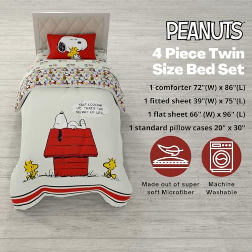 Peanuts Snoopy Reversible Comforter & Sheet Set - Twin Size, Red Variation