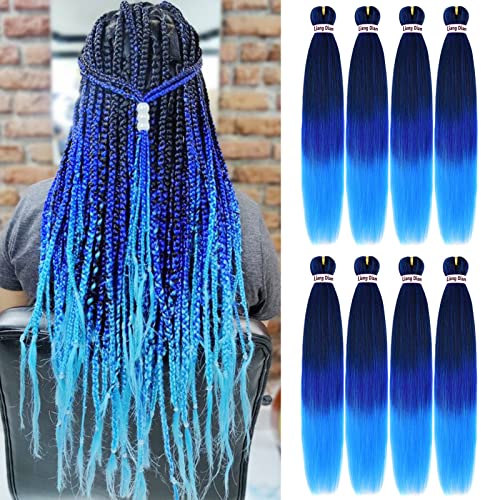 Pre-Stretched Braiding Hair 36 Inch 8 Packs - Mixed Black, Dark Blue, Light Blue
