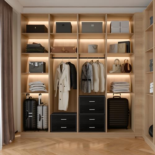 Stackable Fabric Storage Drawers - 2 Large Closets Organizer with Wood Top - Black, 15.7 x 21.1 x 16.1 Inches (Variation of THIS listing)