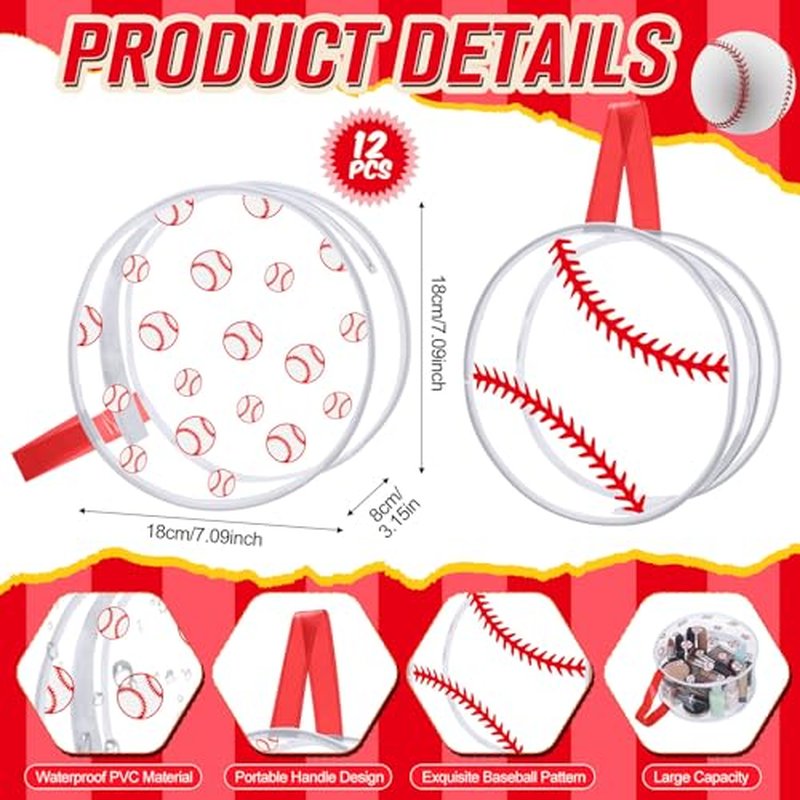 24 Pcs Baseball Clear Makeup Bag with Zipper Bulk Sport Goodie Clear PVC Pouch Organizer Waterproof Travel Case for Woman Team Gifts Birthday Decorations Supplies