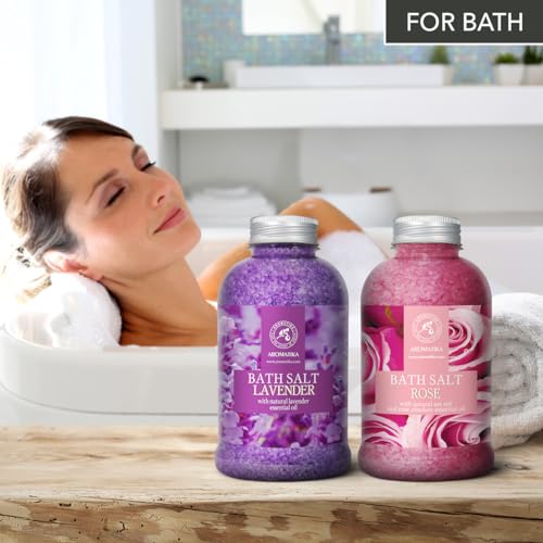 Bath Sea Salt Set with Lavender & Rose Essential Oils - Relaxing Body Care