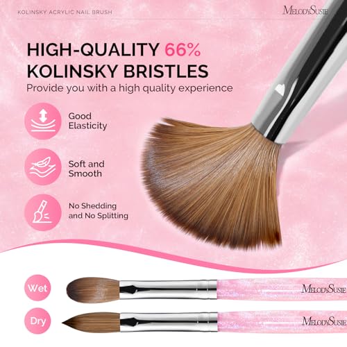 MelodySusie Kolinsky Acrylic Nail Brush Pink Glitter Size 8 - Professional & Salon Use