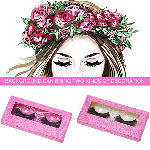 Maitys 50 Sets Empty Eyelash Case Set, Include 50 Empty Eyelash Box Lash Box Packaging Eyelash Storage Box, 50 Eyelash Box Tray False Eyelash Storage Box Tray, 50 Internal Background Paper (Pink)