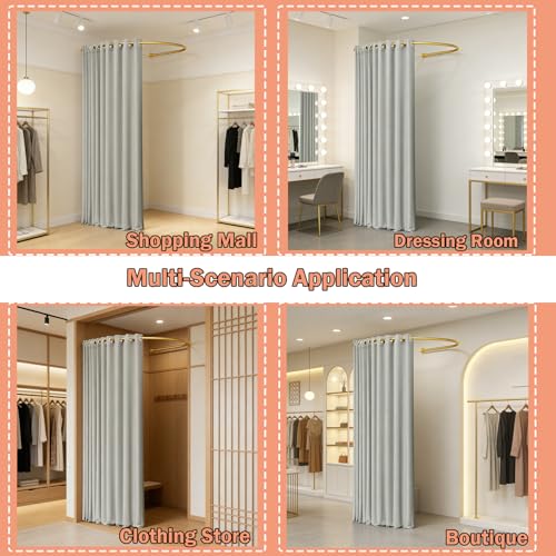 Portable U-Shaped Changing Room Divider for Boutique Privacy - Gray Linen