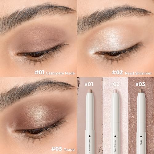 Exmiloo Cream Eyeshadow Stick Set, 3 Colors-Waterproof Long Lasting Eye Shadow Sticks with Shimmer & Matte Finish, Easy-to-Blend Eyeshadow Pencil, Vegan & Cruelty-Free
