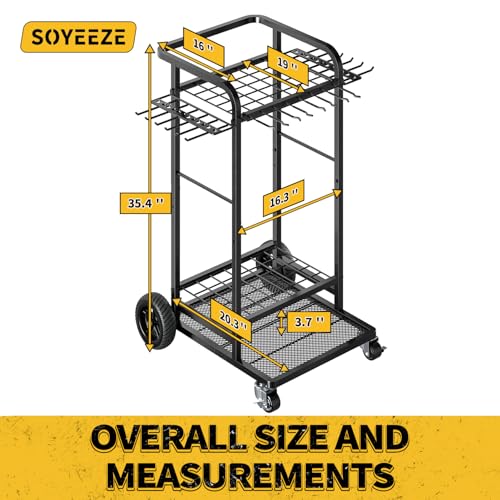 Garden Tool Organizer Cart with Large Wheels & 3-Tier Storage for Garage