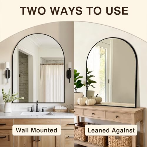 Arched Bathroom Vanity Mirror 40x30 Black - Over Sink Wall Mirror - Modern Design