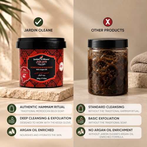 Moroccan Black Soap with Argan Oil – Natural Body Exfoliant & Hydrating Cleanser 500g