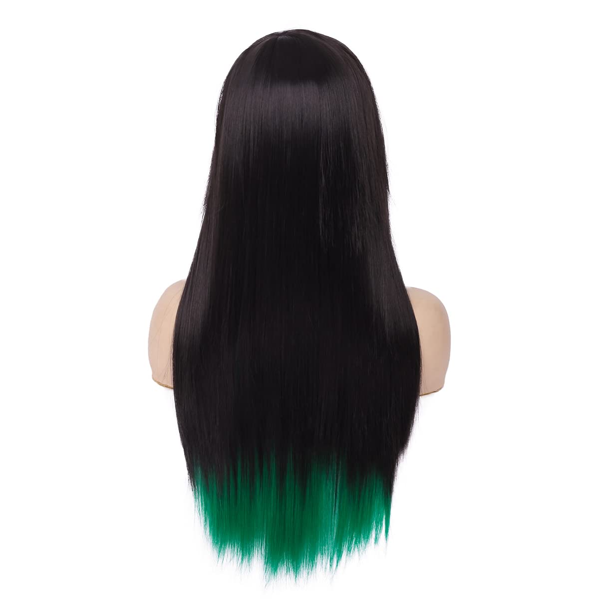 Silky Straight Long Red Black Wig with Side Bangs - Heat Resistant Synthetic Hair for Halloween