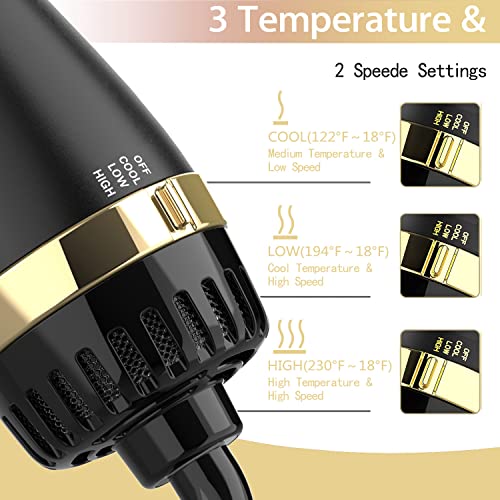 Dimecano 4-in-1 Hair Dryer Brush Volumizer with Negative Ion - Black Gold