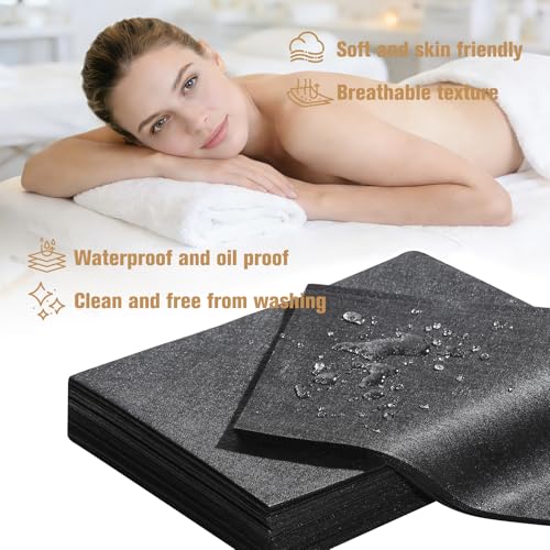 Disposable Waterproof Bed Sheets 31x71in Black 50pcs for Massage & Spa