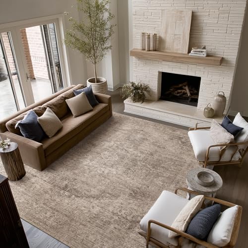Machine Washable Area Rug 6x9 for Living Room & Bedroom - Brown/Red/Multi