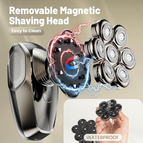 7D Waterproof Electric Head Shaver for Bald Men - Rechargeable Wet & Dry Rotary Razor with Detachable Head and LED Display