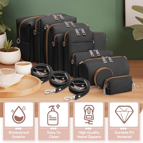 Joyway 10PCS Travel Makeup Bag Set, Large Capacity Cosmetic Bags for Women Girls, Waterproof Portable Toiletry Bag Organizer Make up Bag, Can be fitted with suspenders(Black)