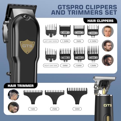 GTSPro Hair Clippers for Men with Trimmer Set - Shield-Black, DLC Head, 180-Min USB-Ccharged