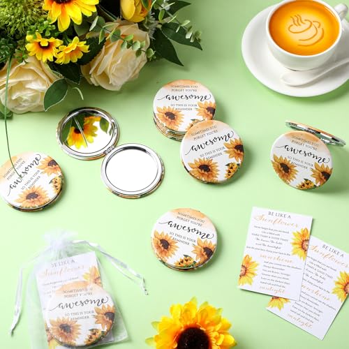 Sunflower Inspirational Compact Mirror Set with Cards - 12 Pack for Women & Gift