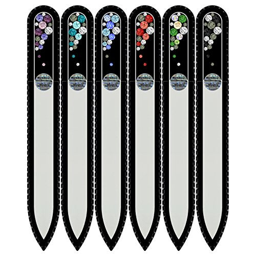 Mont Bleu Gift Set of 5 + 1 Free Czech Glass Nail Files Hand Decorated with Crystals - Gifts for Women - Handmade Gifts - Czech Tempered Glass - Premium Crystal Nail Files for Women