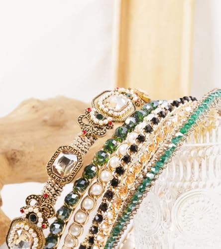YARN & INK 6 Pcs Women's Champagne Gold Rhinestone Headbands - Mix Hairbands