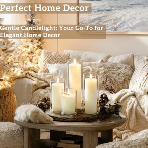Qazcnd Ivory White 24-Piece Pillar Candle & Glass Hurricane Holder Set