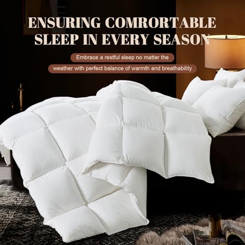 All Season King Feather Comforter - White Luxury Duvet Insert with Corner Tabs