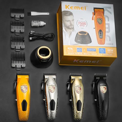 Cordless Hair Clipper for Men - High-Speed 7500 RPM, Orange, with Charging Base
