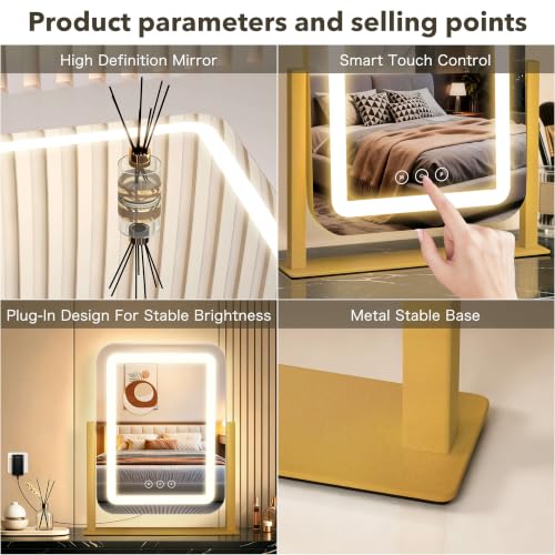 Gold 13.9" x 12" LED Vanity Mirror with Lights, Touch Control