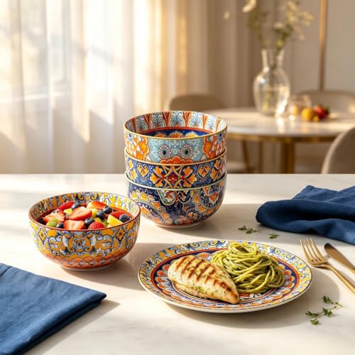 12-Piece Bohemian Ceramic Dinnerware Set for 4 with Colorful Plates & Bowls