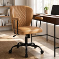 MALOL Leather Office Chair with Removable Arms - Brown, Set of 1