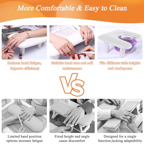 Arm Rest for Nails Tech, 3 Height Adjustatle Nail Arm Rest Stand, U Shaped Manicure Hand Rest, Soft PU Leather Fabric for Manicurists Nail Salon Supplies - White