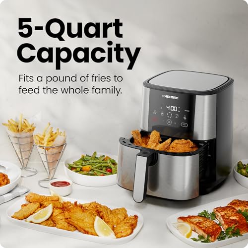 Chefman TurboFry Touch Air Fryer 5 Quart - Stainless Steel, Large Capacity