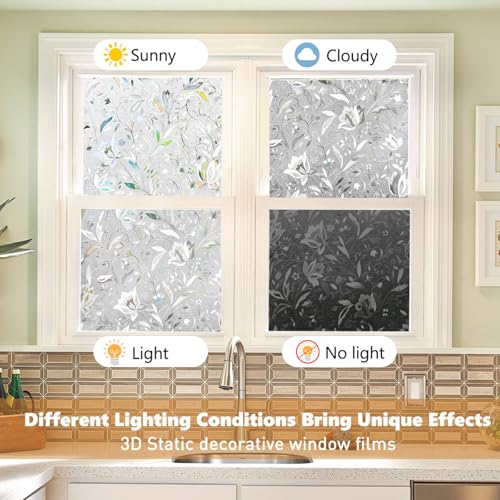 Privacy Window Film - Stained Glass Decorative Frosted Pattern, 45.2 x 157.4 Inches - Clear Variation