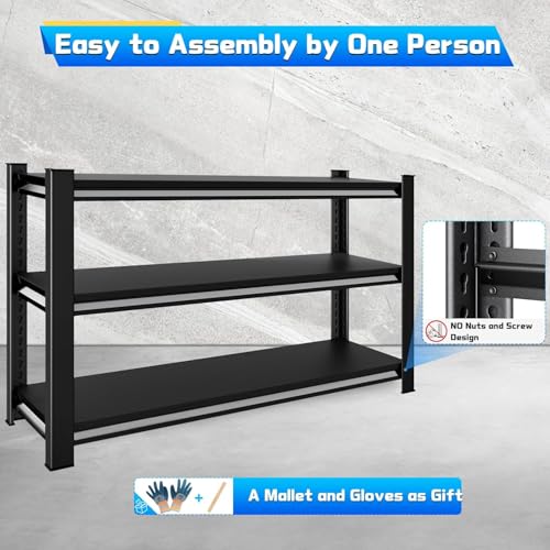 Black 3-Tier Garage Shelving Unit - Heavy Duty Metal Storage Rack 48W x 18D x 39H