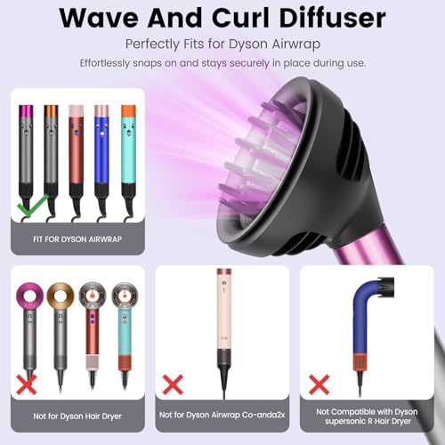 PUREGUST Grey Wave Curl Diffuser Attachment for Dyson Airwrap HS01 HS05 HS08