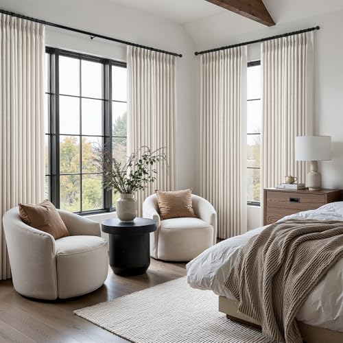 Drapenova 72W x 96L Oatmeal Linen Pleated Semi Sheer Curtains - 2 Panels