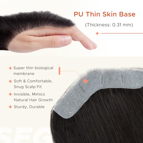 SEGO Men's Human Hair Toupee V-Shape Hairpiece 1.57x7 Inches for Natural Hairline
